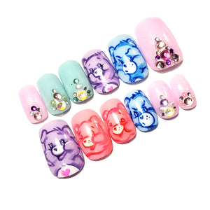 Pastel CARE BEARS (II) - Hand-Painted Press-On Nail set / VINTAGE / Dead-Stock